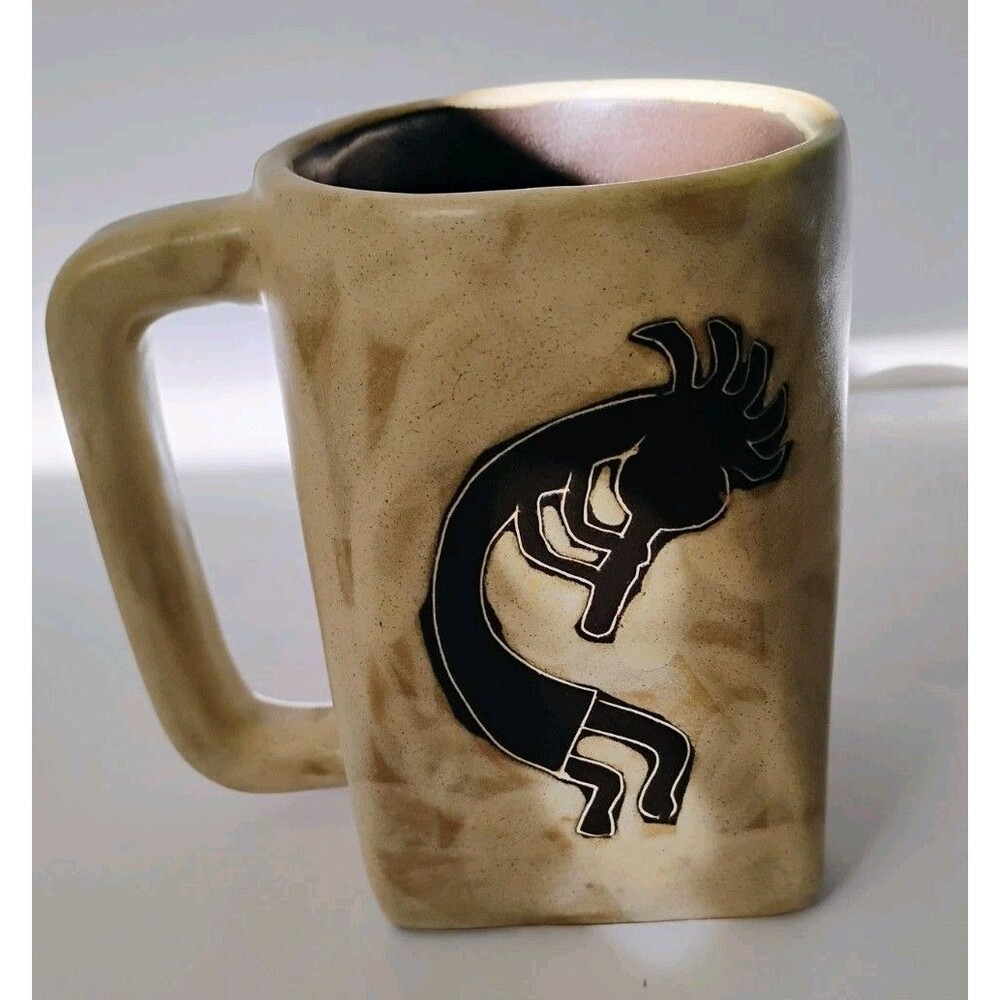 Design By Mara Mexico Kokopelli Cactus Stoneware Coffee Mug Square Bottom Signed
